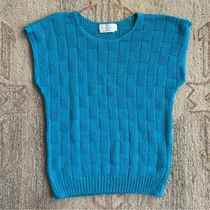 Vintage 90s Cotton Knit USA Made Cottagecore Sweater Shirt, Blue Womens M